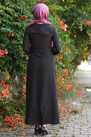 Kemerli Siyah Tesettür Elbise 21011S - Thumbnail