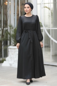 Kemerli Siyah Tesettür Elbise 30381S - Thumbnail