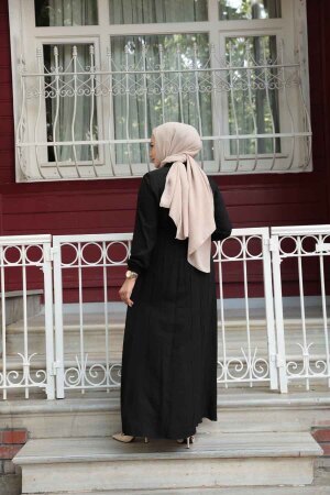 Kemerli Siyah Tesettür Elbise 7238S - 5