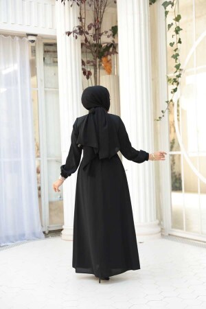 Kemerli Siyah Tesettür Ferace 26391S - 4