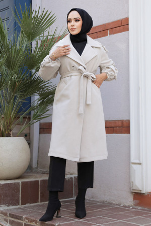 Kemerli Taş Kaşe Tesettür Kaban 61102TAS - NEVA STYLE