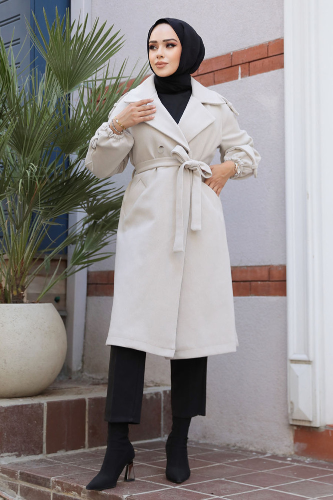 Kemerli Taş Kaşe Tesettür Kaban 61102TAS - NEVA STYLE