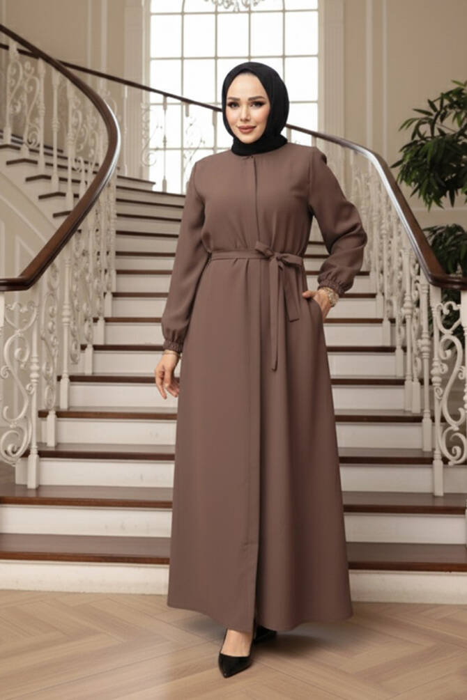 Kemerli Vizon Tesettür Ferace 26391V - N.S NEVA STYLE