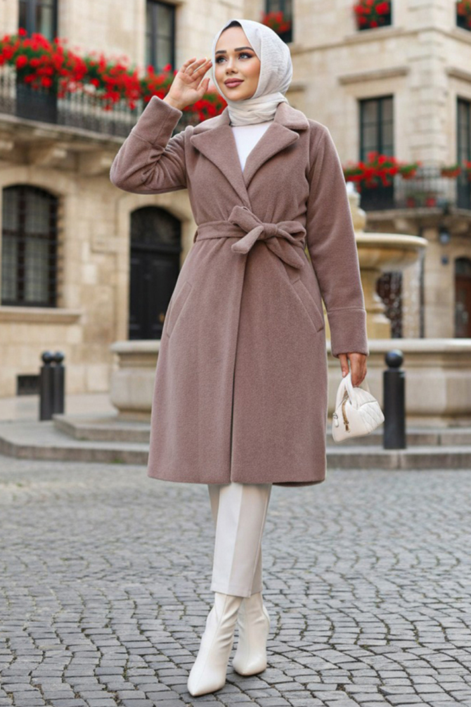 Kemerli Vizon Tesettür Süet Kap 62451V - N.S NEVA STYLE