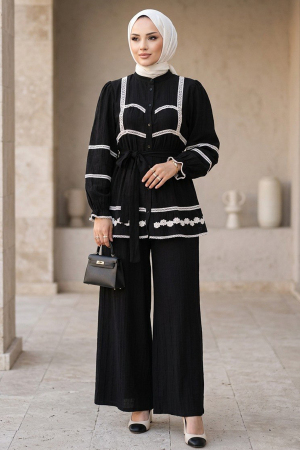 Keten Black Dantel Detailed Modest Two-Piece Set 95722S - 2