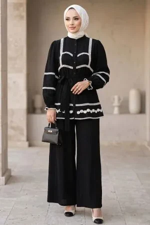 Keten Black Dantel Detailed Modest Two-Piece Set 95722S 