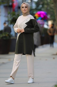 Khaki Hijab Casual Suit 1290HK - Thumbnail