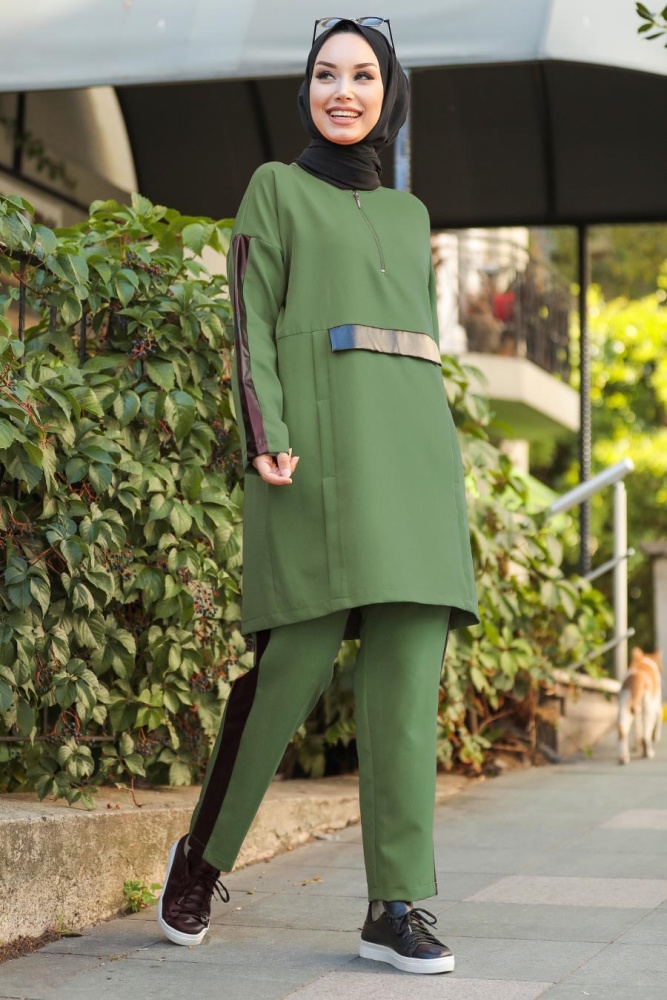 Khaki Hijab Casual Suit 1297HK - 1