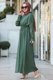 Khaki Hijab Dress 10052HK - Thumbnail