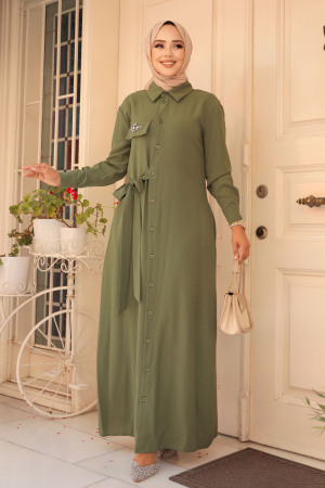 Khaki Hijab Dress 12504HK - 1