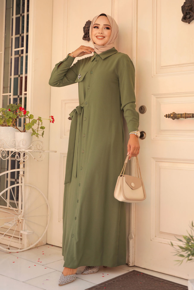 Khaki Hijab Dress 12504HK - 2