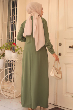 Khaki Hijab Dress 12504HK - 4