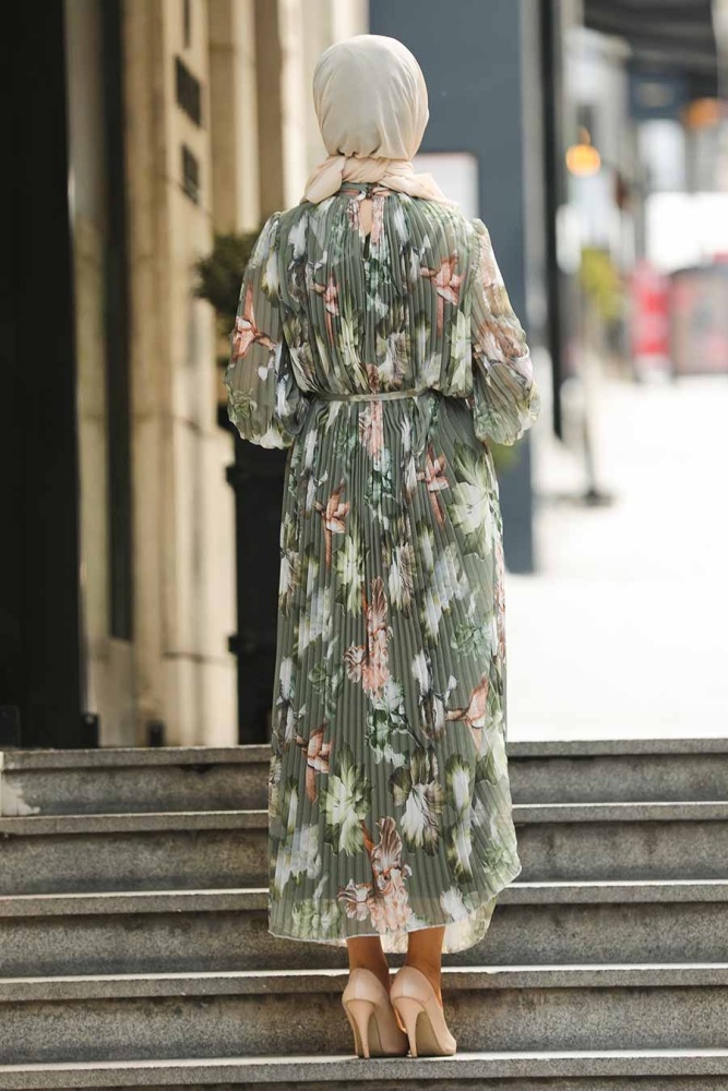 Khaki Hijab Dress 33251HK - 3