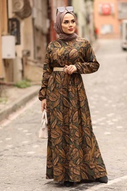 Khaki Hijab Dress 4677HK - Thumbnail