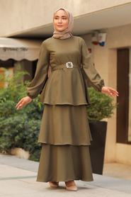 Khaki Hijab Dress 5171HK - Thumbnail