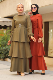 Khaki Hijab Dress 5171HK - Thumbnail