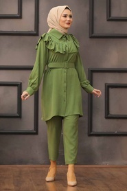 Khaki Hijab Dual Suit Dress 14701HK - Thumbnail