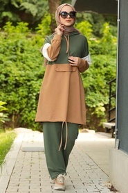 Khaki Hijab Dual Suit Dress 61320HK - Thumbnail
