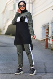 Khaki Hijab Dual Suit Dress 90470HK - Thumbnail