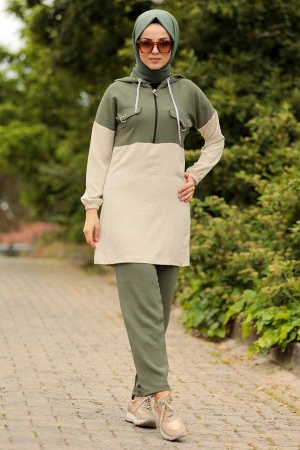 Khaki Hijab Dual Suit Dress 9621HK - 1