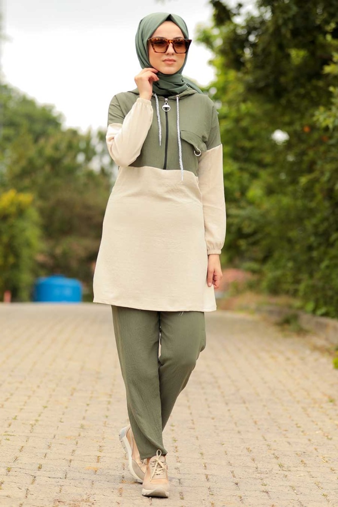 Khaki Hijab Dual Suit Dress 9621HK - 2