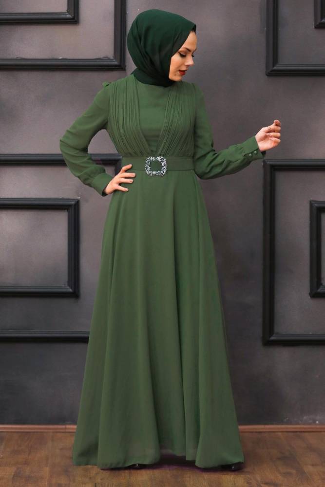 Neva Style - Modern Khaki Hijab Evening Dress 27690HK - 1