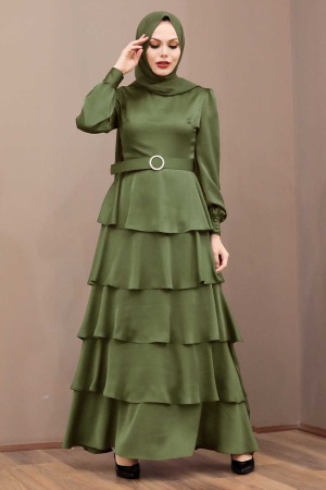 Neva Style - Khaki Turkish Hijab Muslim Evening Dress 3037HK - 1