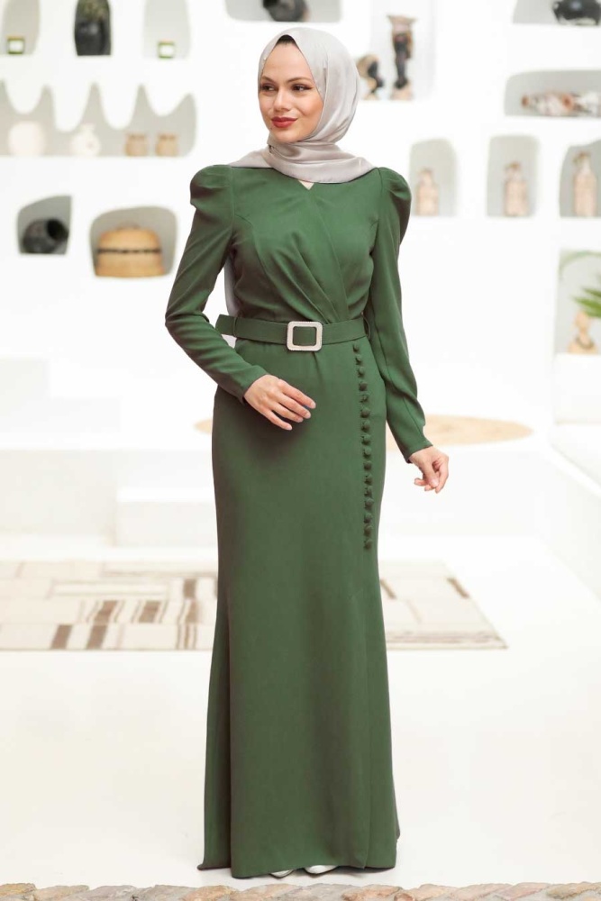 Neva Style - Modern Khaki Hijab Prom Dress 3231HK - 1