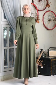 Khaki Hijab Evening Dress 7627HK - Thumbnail