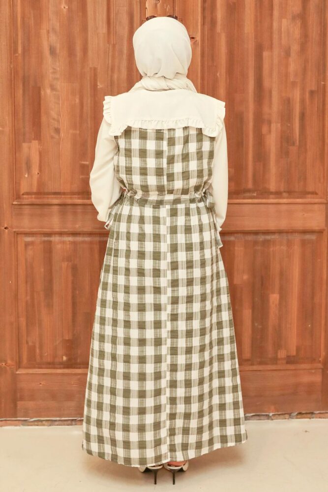 Khaki Hijab Gilet Dress 22922HK - 3
