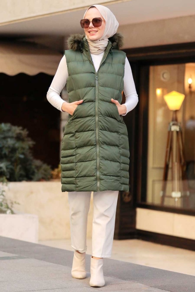 Khaki Hijab İnflatable Vest 1363HK - 1