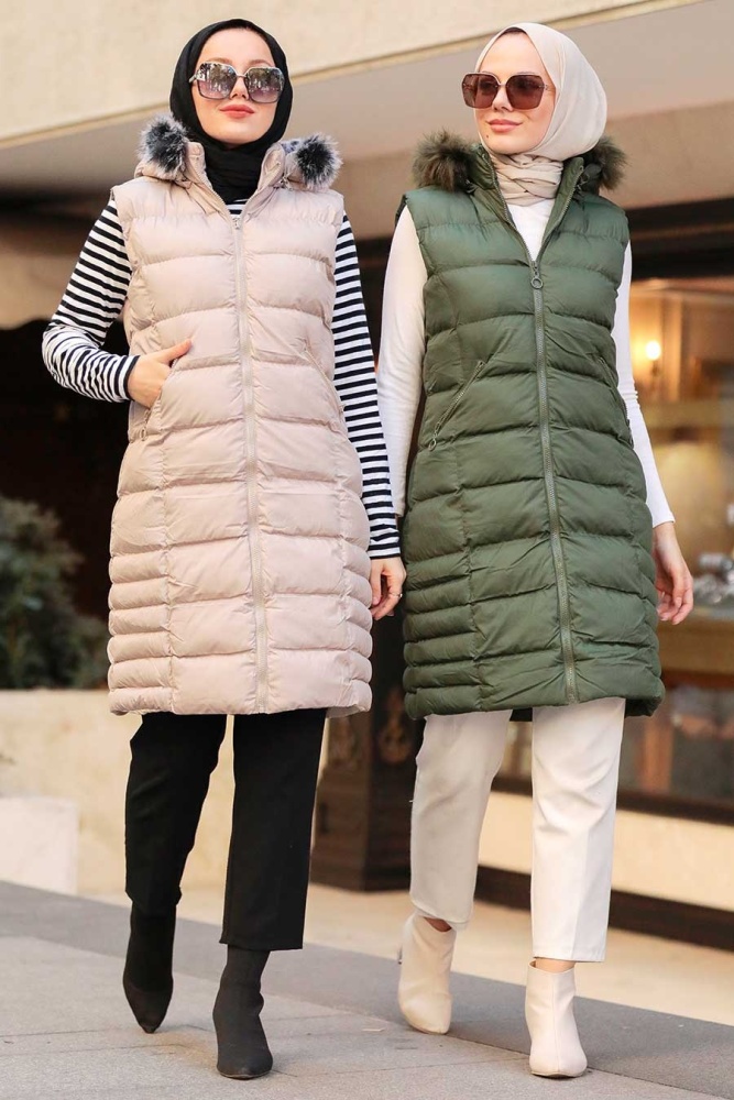 Khaki Hijab İnflatable Vest 1363HK - 4