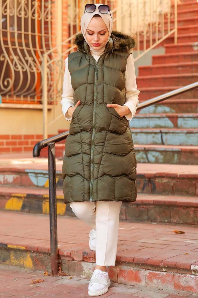 Khaki Hijab İnflatable Vest 1367HK - 1