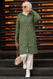  Khaki Hijab Knitwear Cardigan 41202HK - Thumbnail