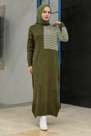 Khaki Hijab Knitwear Dress 20440HK - 1