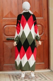 Khaki Hijab Knitwear Suit Dress 3181HK - Thumbnail