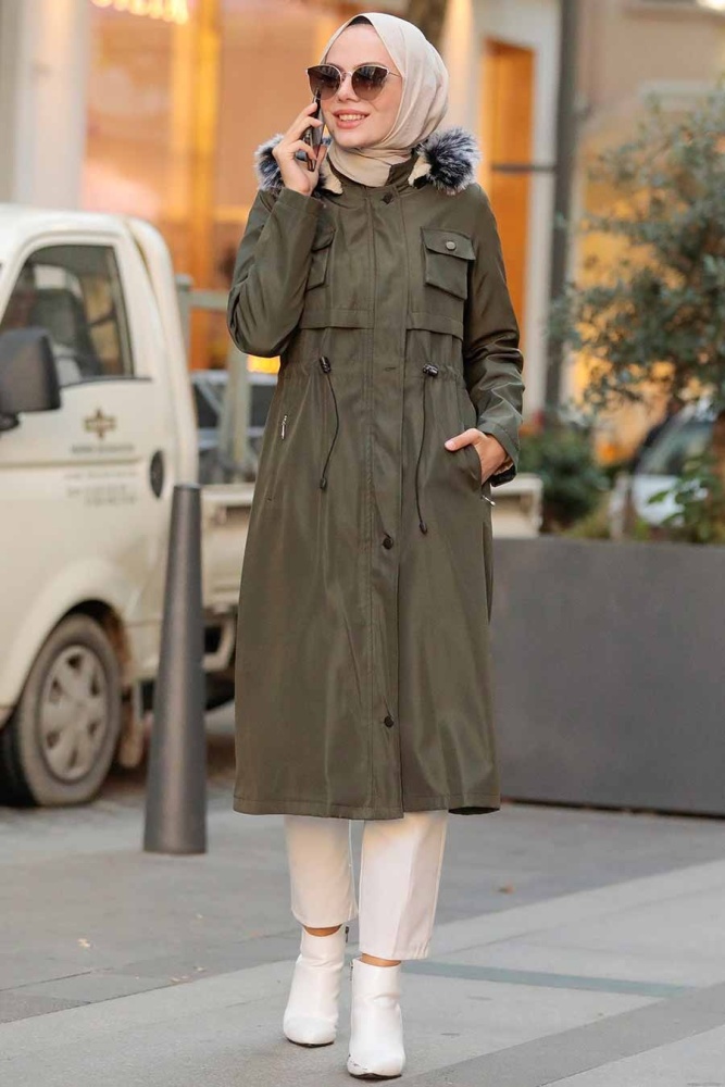 Khaki Hijab Parka Coat 51015HK - 1