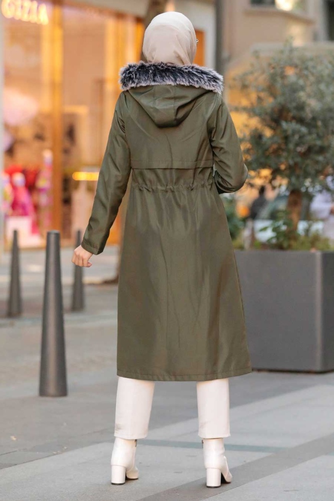 Khaki Hijab Parka Coat 51015HK - 5