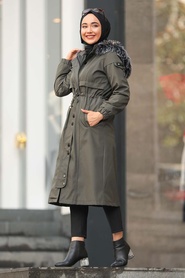 Khaki Hijab Parka Coat 6605HK - Thumbnail