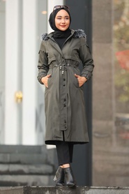 Khaki Hijab Parka Coat 6605HK - Thumbnail