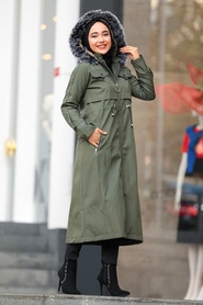 Khaki Hijab Parka Coat 6605HK - Thumbnail