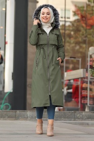 Khaki Hijab Parka Coat 6605HK - Thumbnail