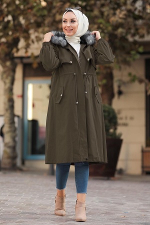 Khaki Hijab Parka Coat 9066HK - 1