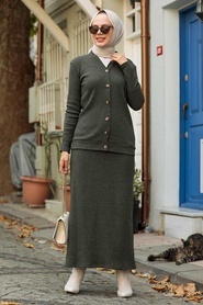 Khaki Hijab Suit Dress 1536HK - Thumbnail