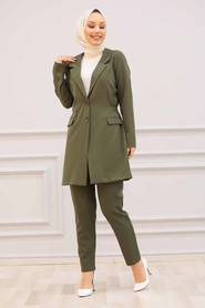 Khaki Hijab Suit Dress 5536HK - Thumbnail
