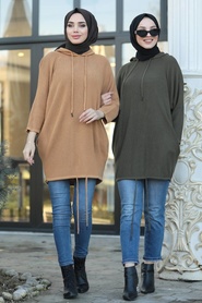 Khaki Hijab Sweatshirt 3256HK - Thumbnail