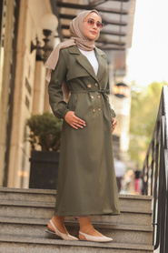 Khaki Hijab Trenchcoat 5571HK - Thumbnail