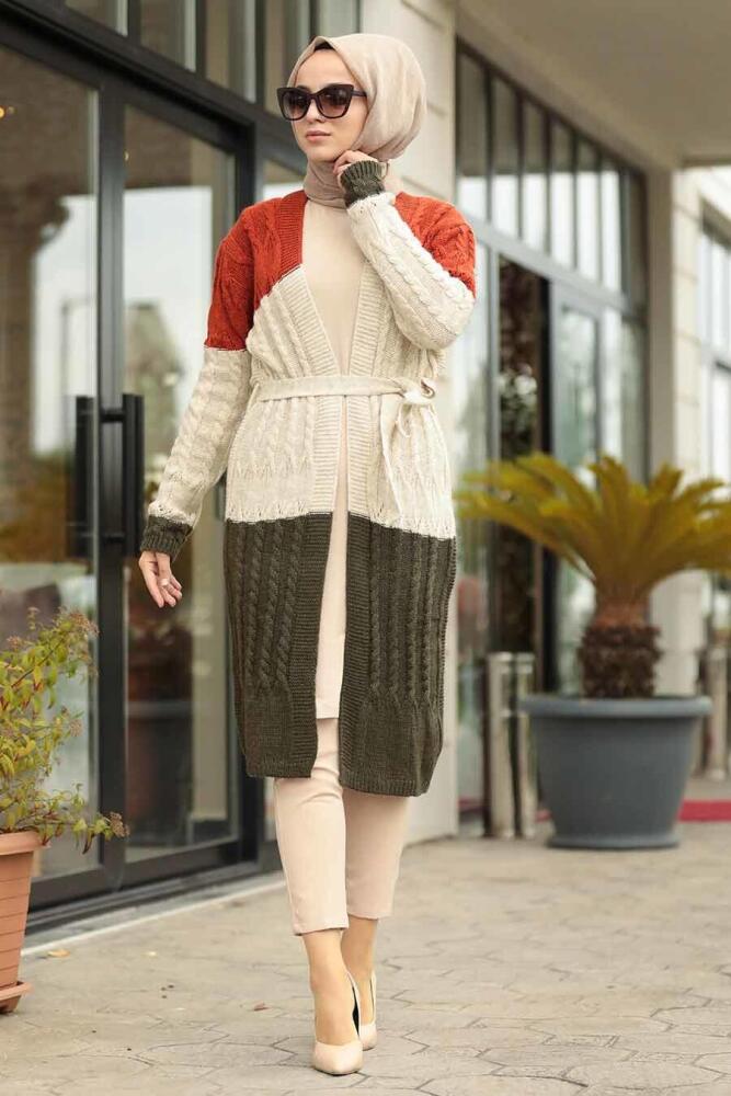 Khaki Hijab Knitwear Cardigan 20150HK - 1