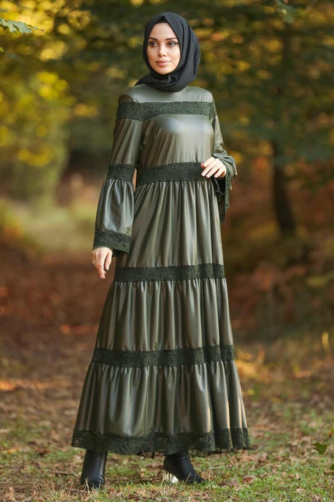 Khaki Leather Dress 33550HK - 1