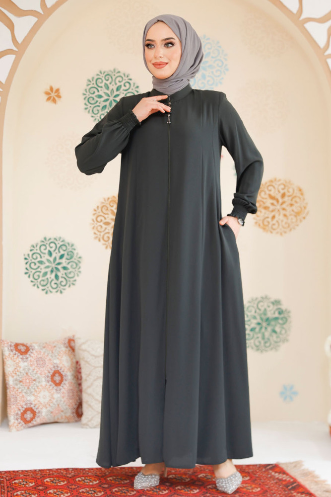 Khaki Modest Abaya 45294HK - 2